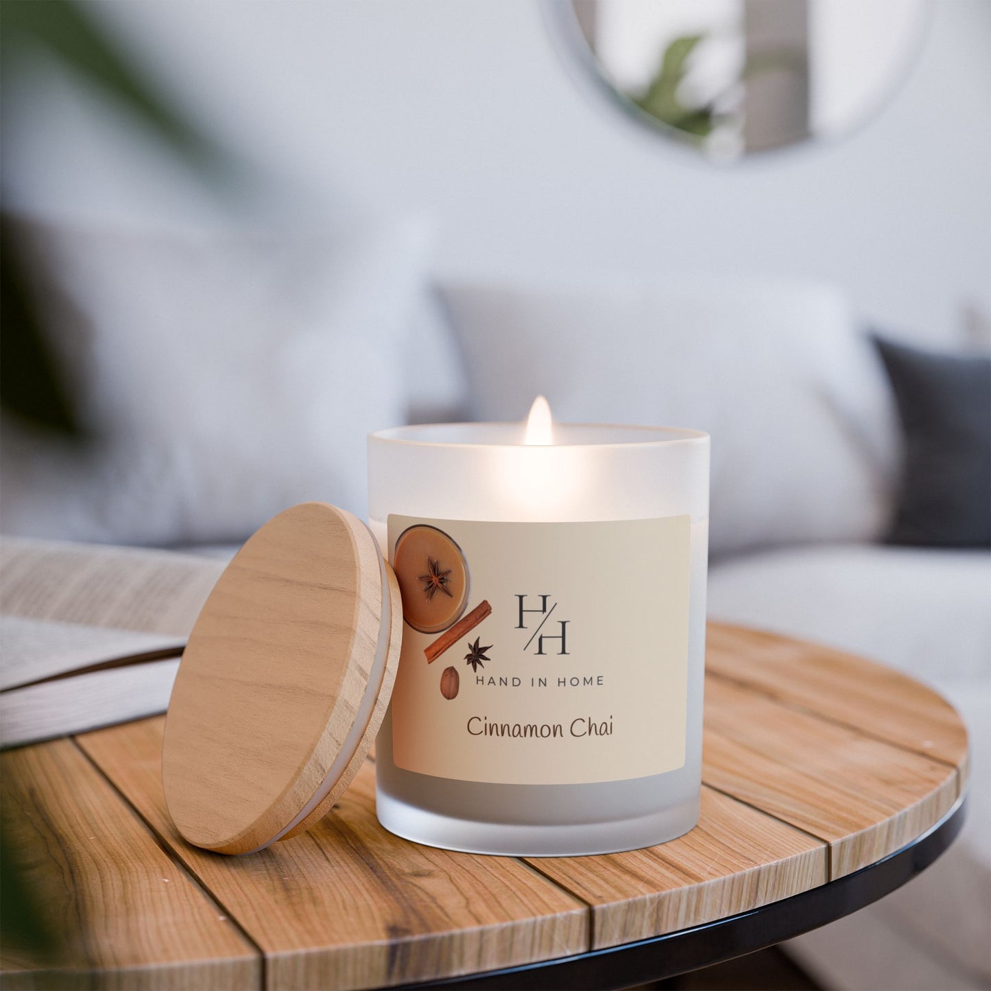 11oz Scented Candle in Frosted Glass, Wooden Wick