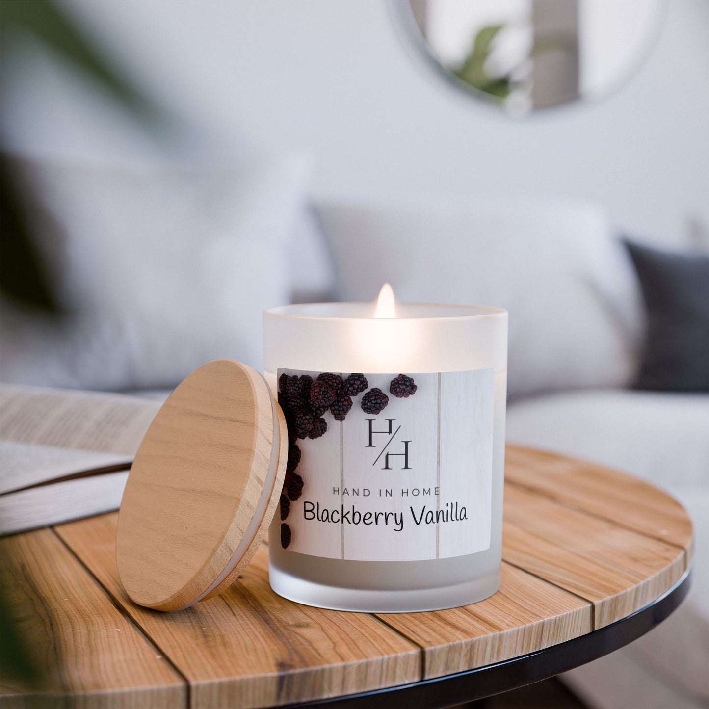 11oz Scented Candle in Frosted Glass, Wooden Wick