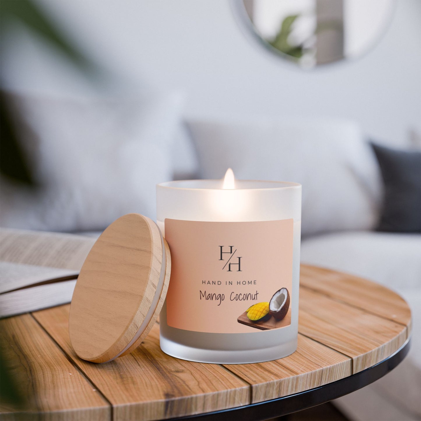 11oz Scented Candle in Frosted Glass, Wooden Wick