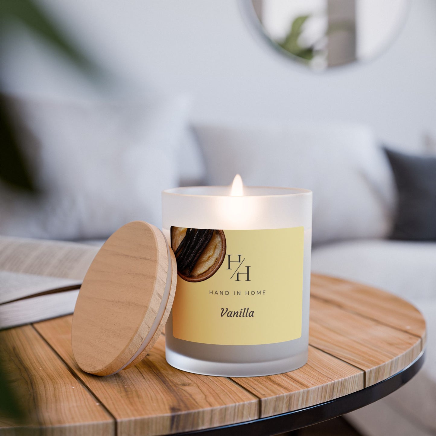 11oz Scented Candle in Frosted Glass, Wooden Wick