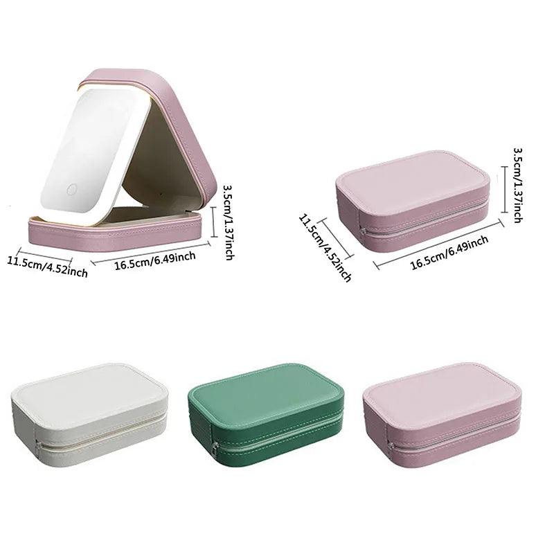 LED Makeup Bag With Mirror - Portable Cosmetic Jewelry Storage