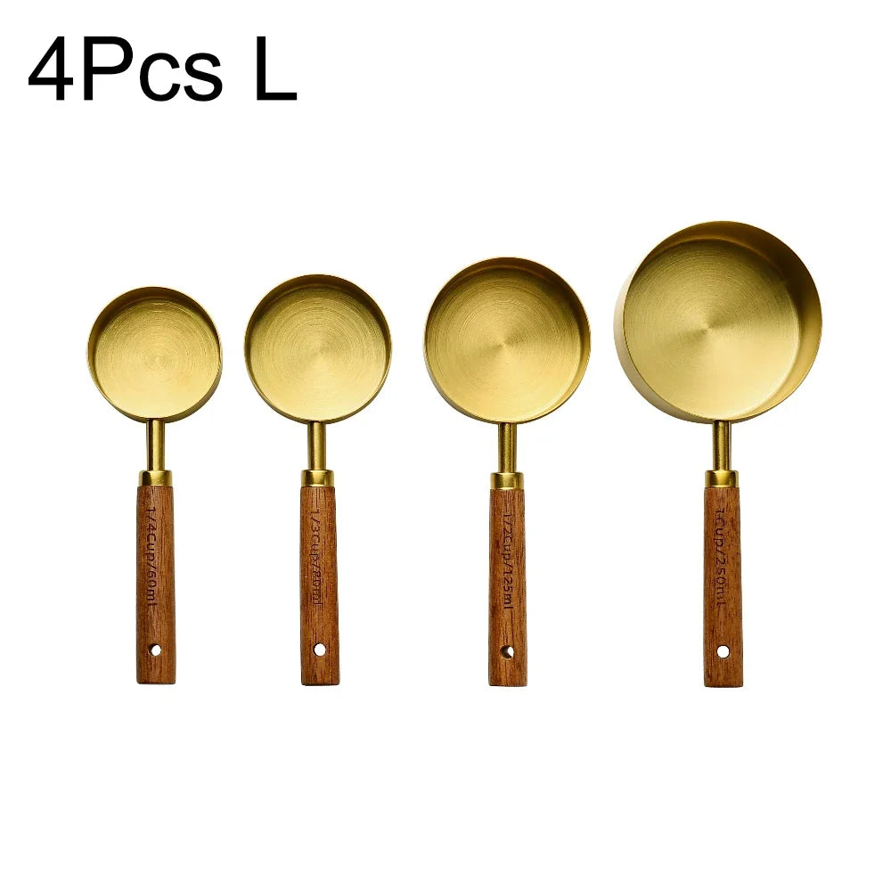 Stainless Steel Measuring Cups with Wooden Handle in 4 or 8 piece Set
