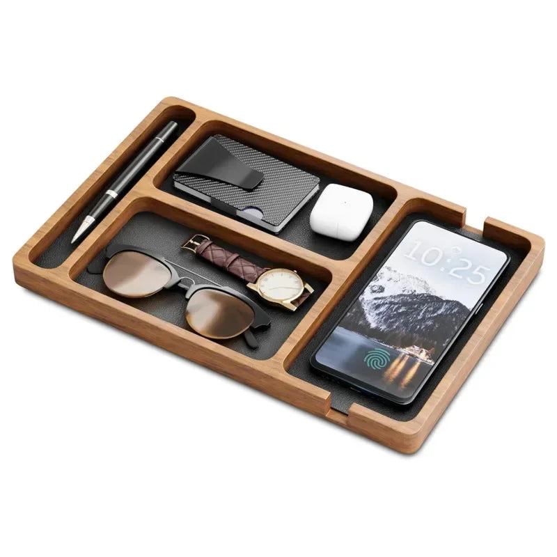 Wooden Desktop Tabletop Phone and Accessory Storage Organizer Tray