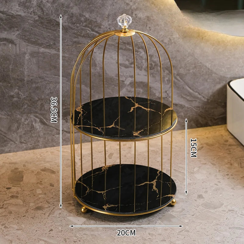 Gold Iron Birdcage Cosmetic Tray Shelf Organizer