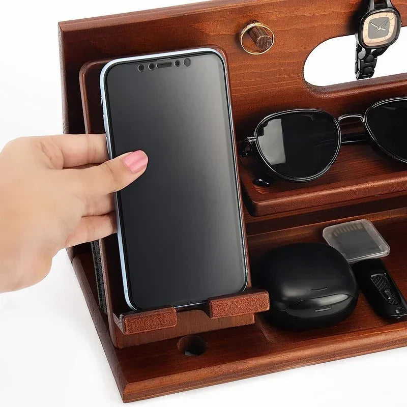Wooden Phone and Accessory Holder for Men