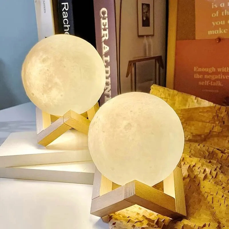 Moon Galaxy Lamp Nightlight with Wooden Stand