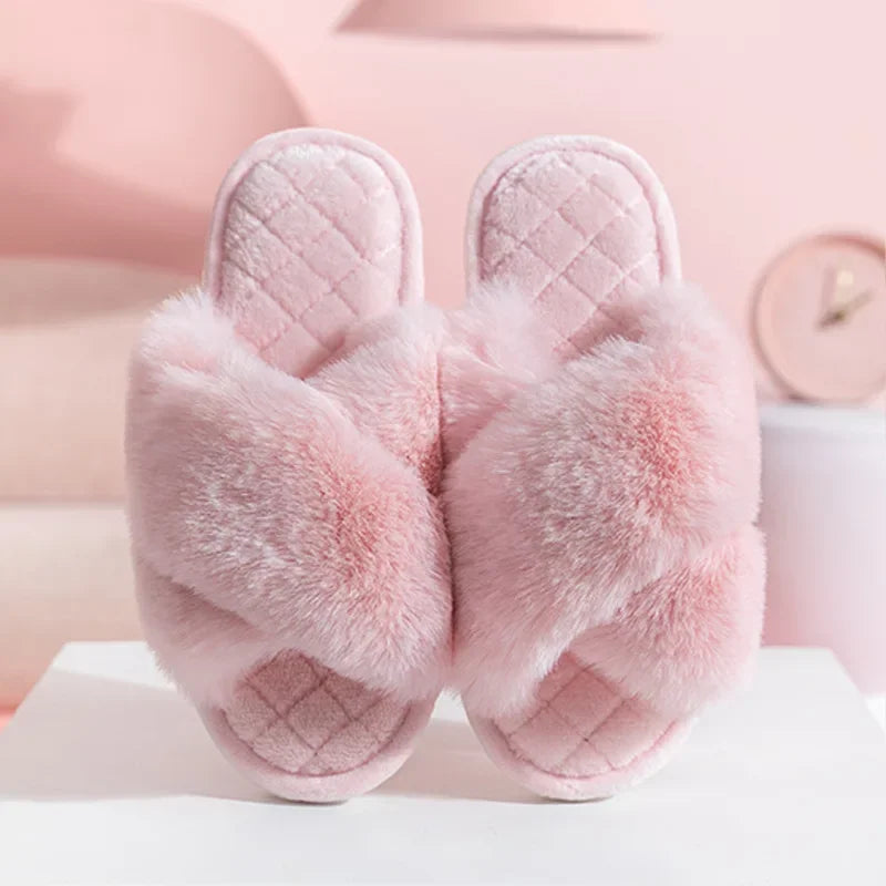 Women's Fur Crisscross Slippers