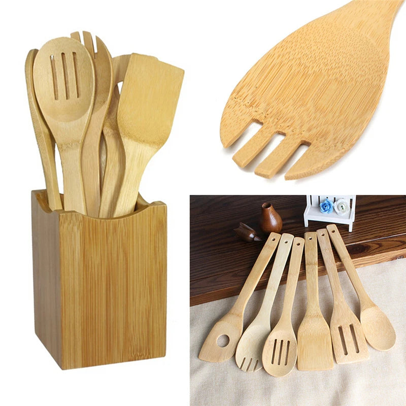 6 Piece Bamboo Utensil Set