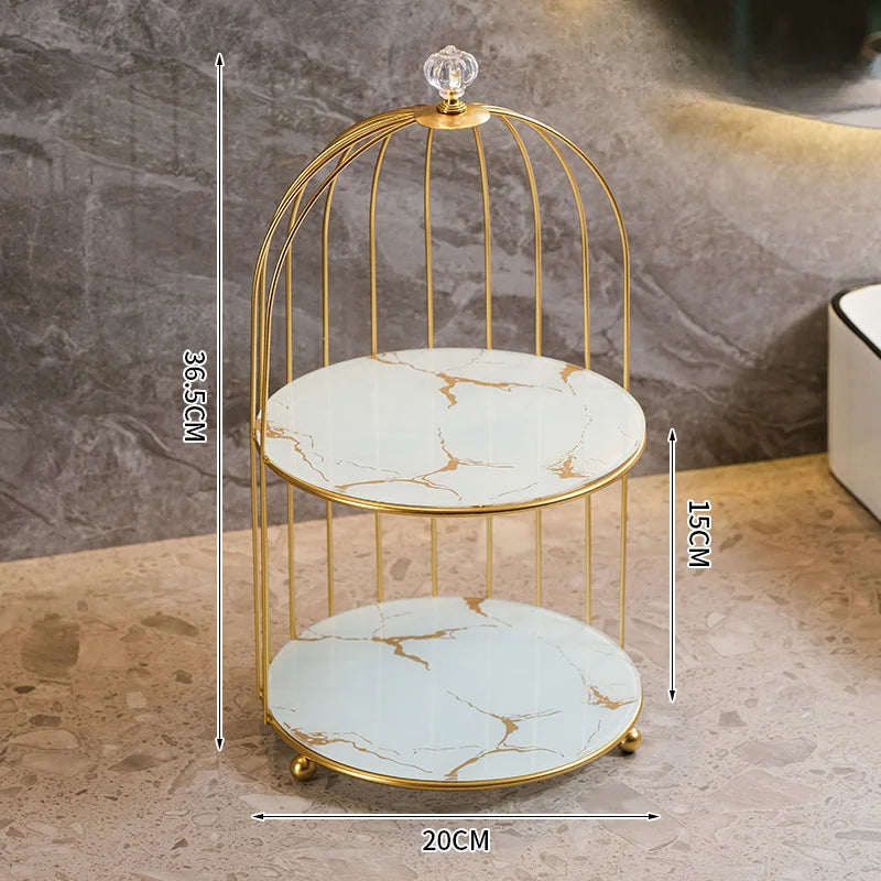 Gold Iron Birdcage Cosmetic Tray Shelf Organizer