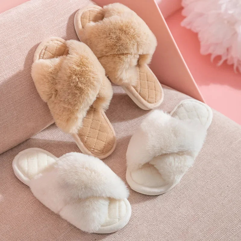 Women's Fur Crisscross Slippers