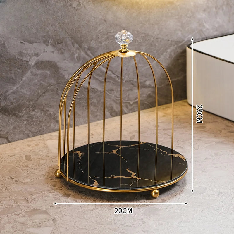 Gold Iron Birdcage Cosmetic Tray Shelf Organizer