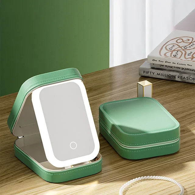 LED Makeup Bag With Mirror - Portable Cosmetic Jewelry Storage