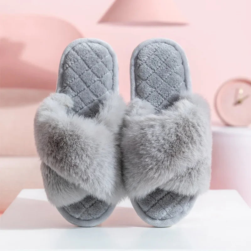 Women's Fur Crisscross Slippers