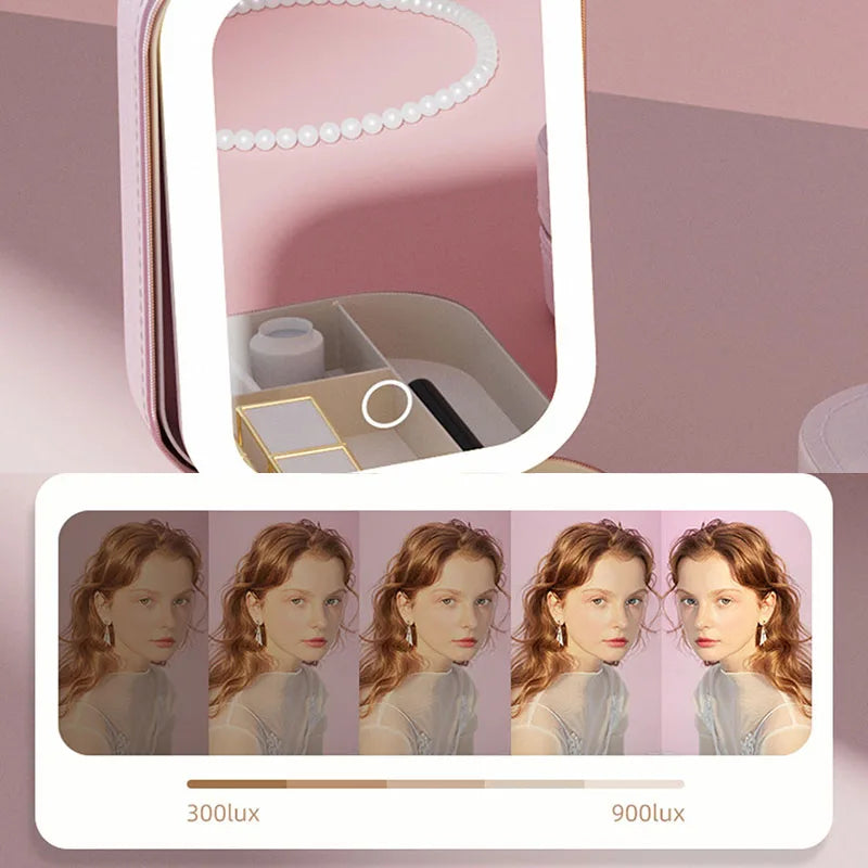 LED Makeup Bag With Mirror - Portable Cosmetic Jewelry Storage