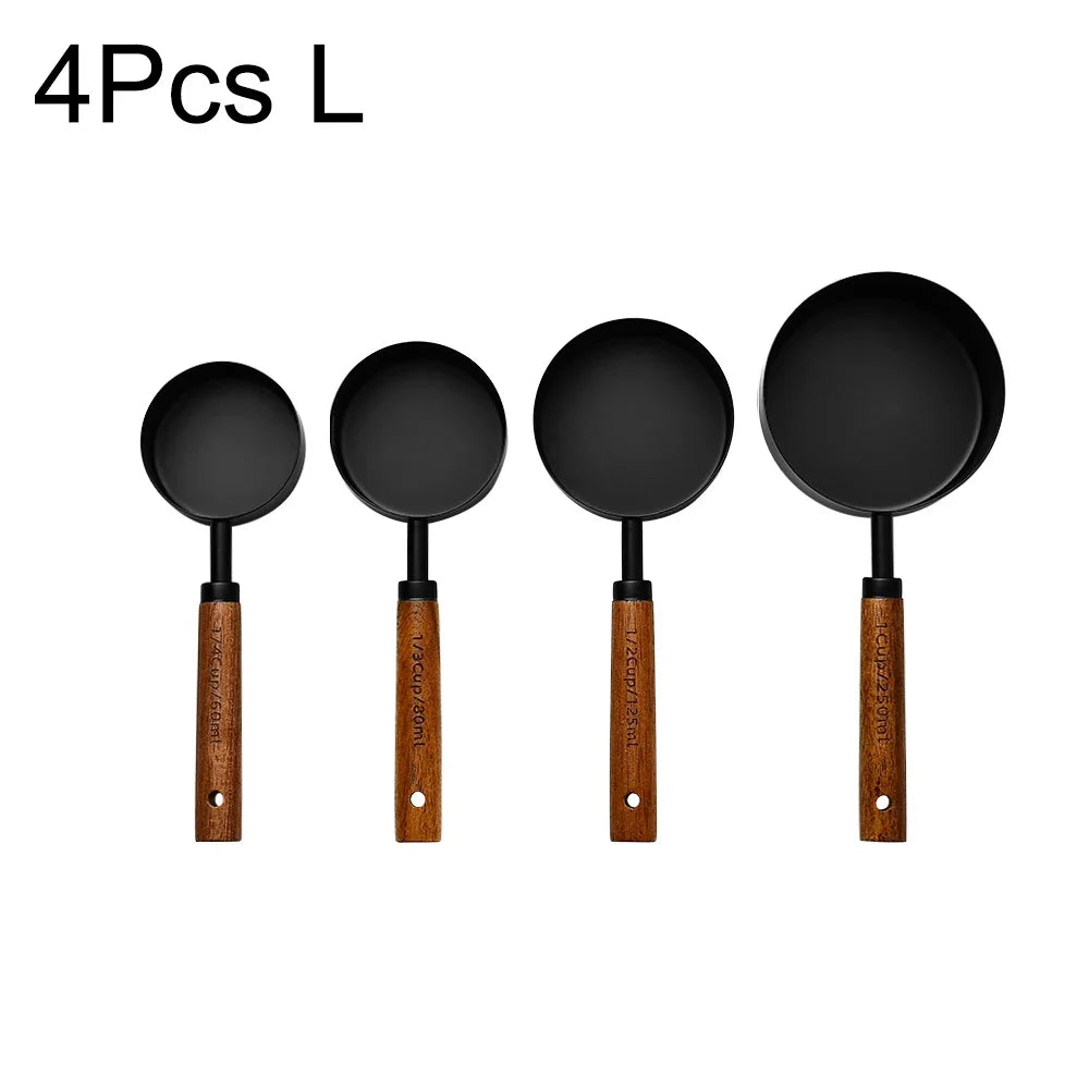 Stainless Steel Measuring Cups with Wooden Handle in 4 or 8 piece Set