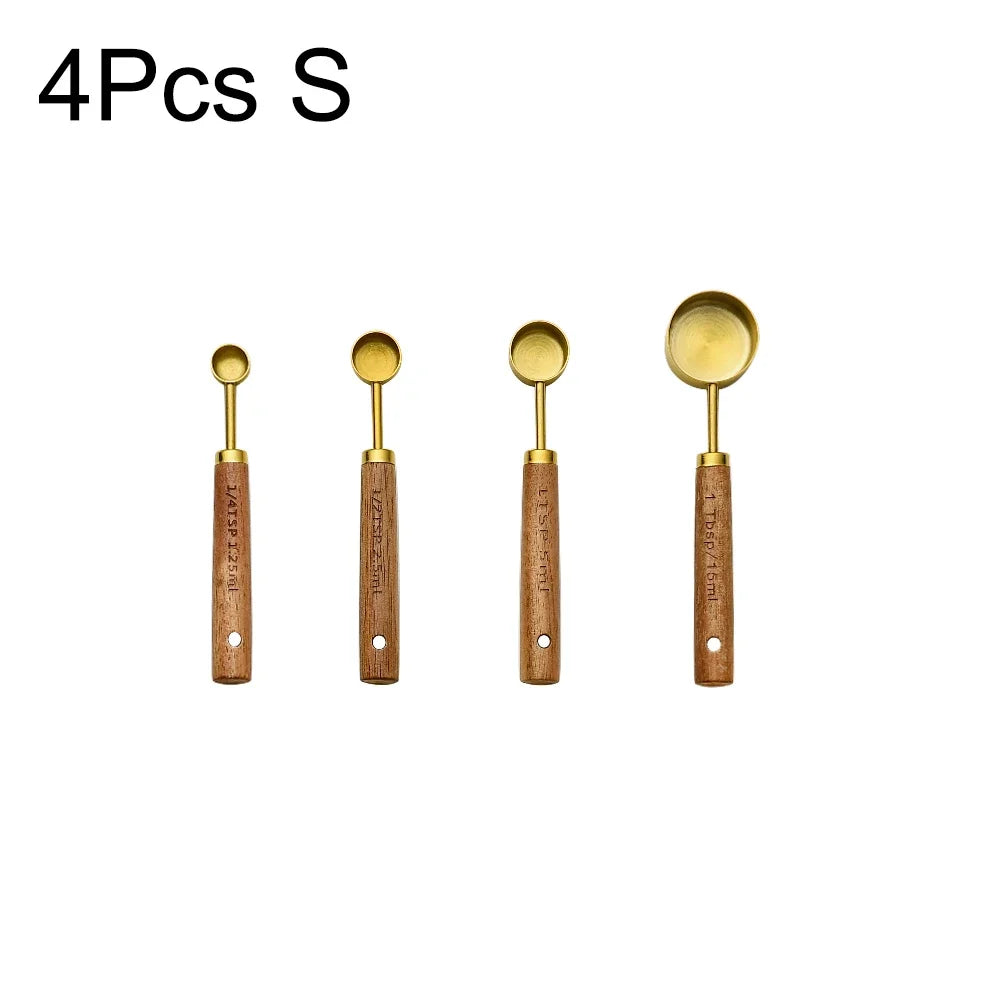 Stainless Steel Measuring Cups with Wooden Handle in 4 or 8 piece Set