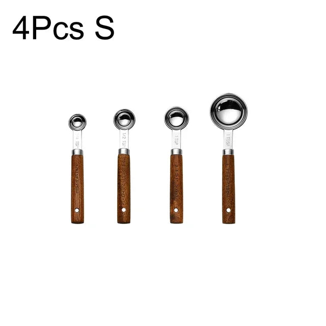 Stainless Steel Measuring Cups with Wooden Handle in 4 or 8 piece Set