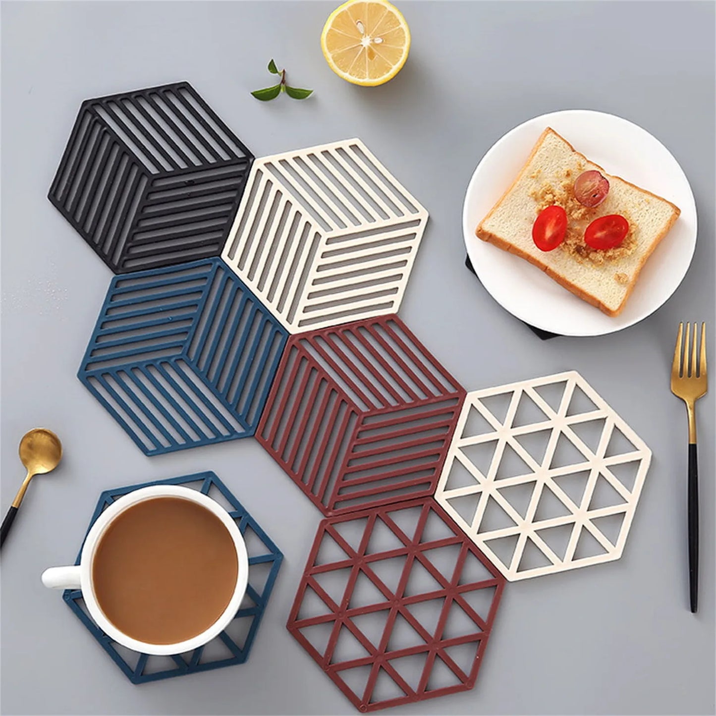 Hexagon Silicone Trivet Mats And Hot Pads
