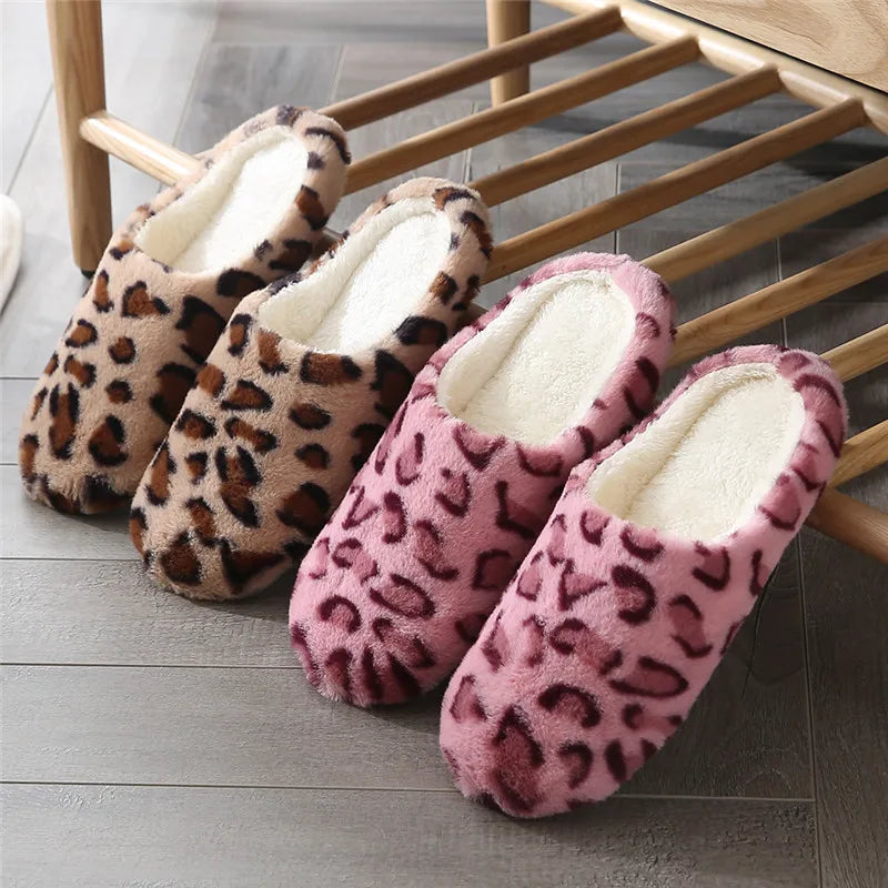 Women's Fur Leopard Print Slippers
