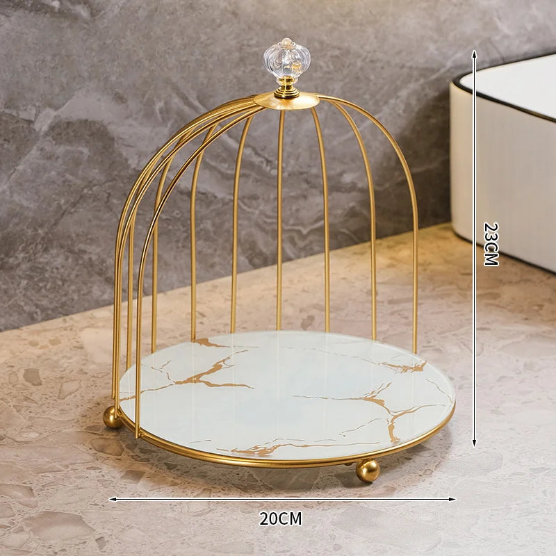 Gold Iron Birdcage Cosmetic Tray Shelf Organizer