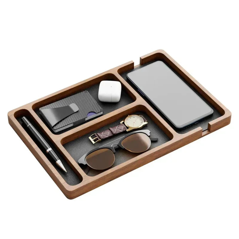 Wooden Desktop Tabletop Phone and Accessory Storage Organizer Tray