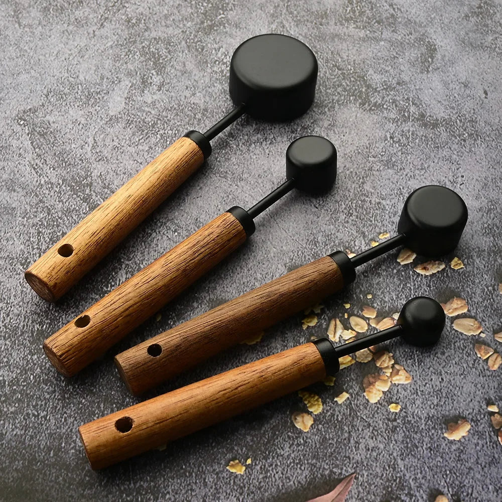 Stainless Steel Measuring Cups with Wooden Handle in 4 or 8 piece Set