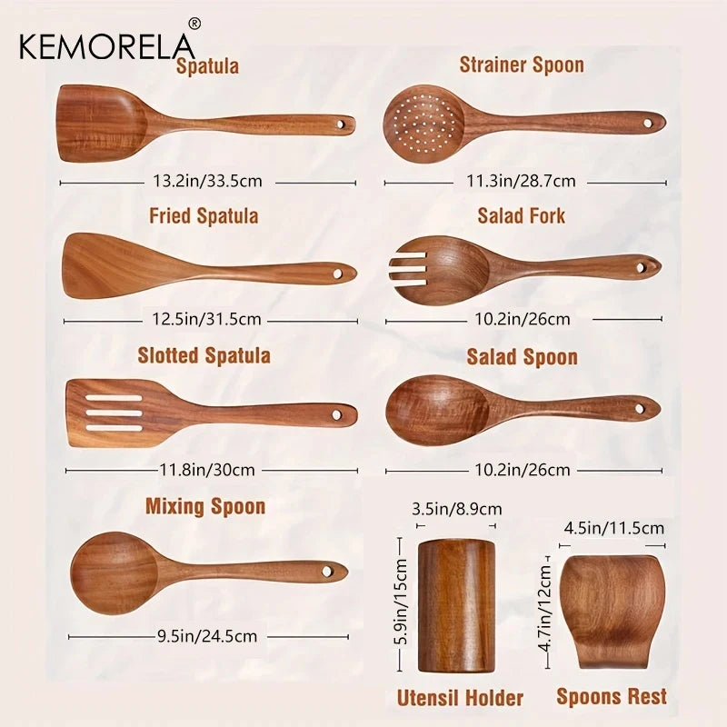 Teak Wooden Cooking Utensil Set