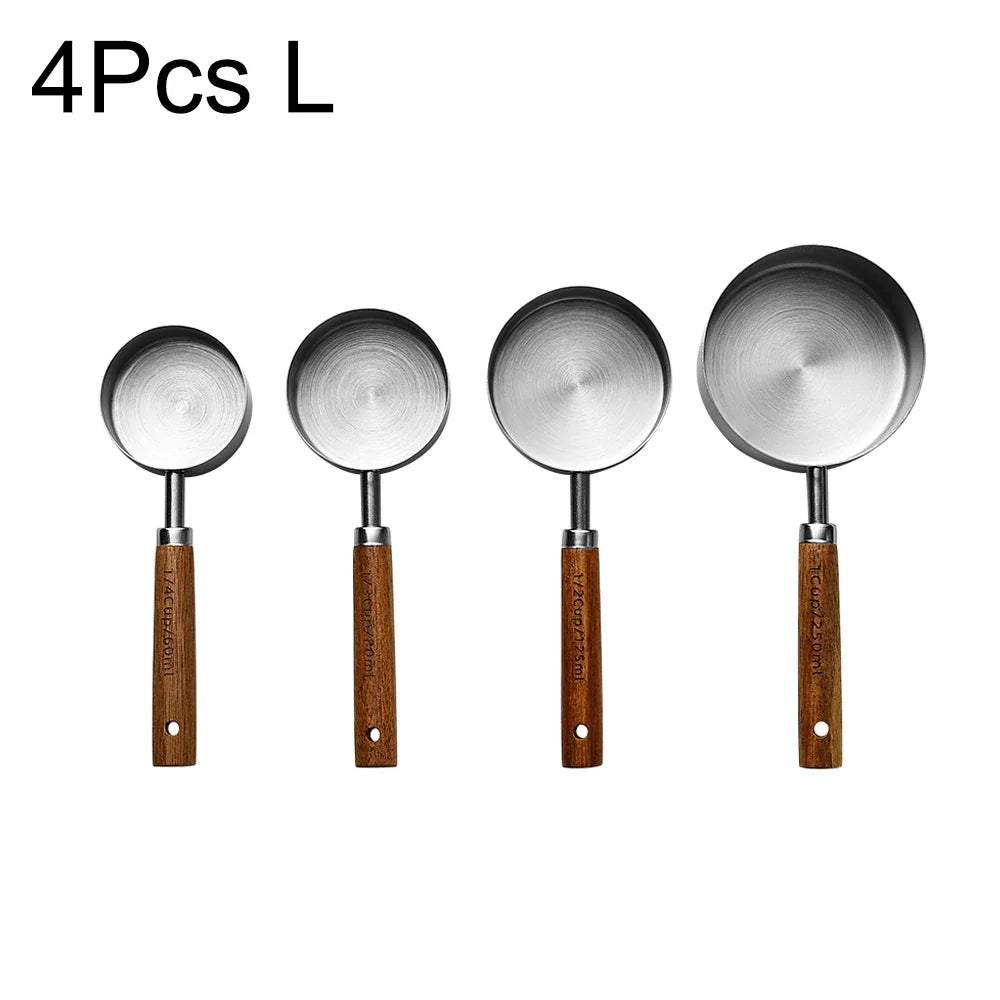 Stainless Steel Measuring Cups with Wooden Handle in 4 or 8 piece Set