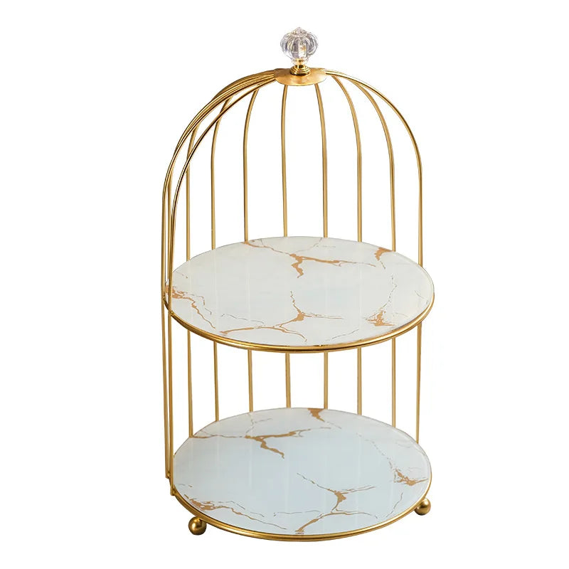 Gold Iron Birdcage Cosmetic Tray Shelf Organizer