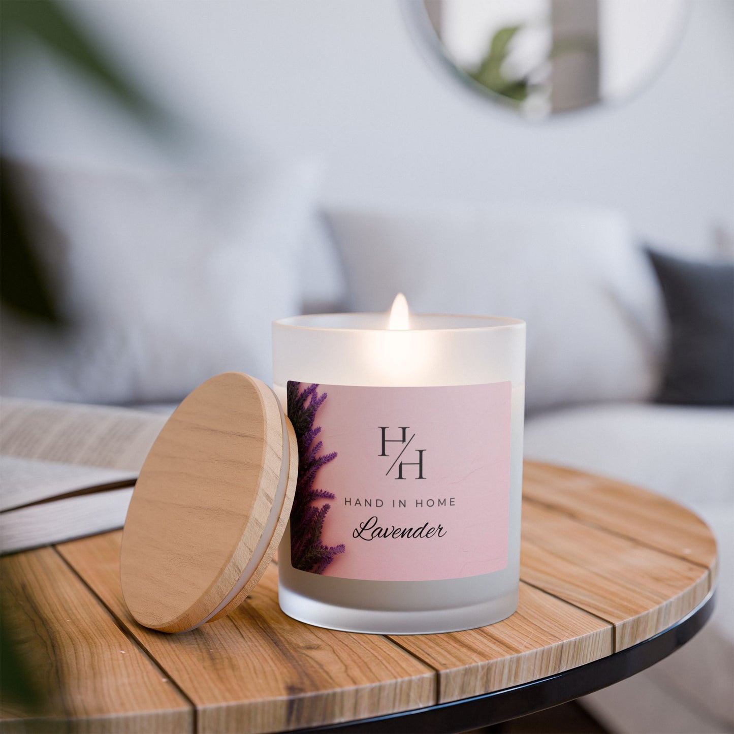 11oz Scented Candle in Frosted Glass, Wooden Wick