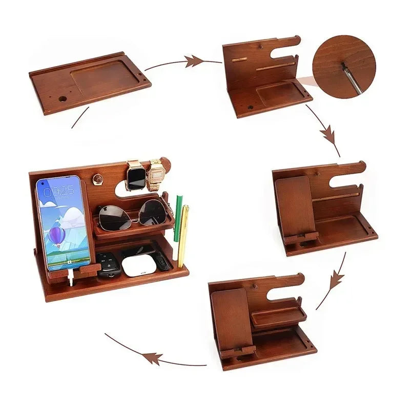 Wooden Phone and Accessory Holder for Men