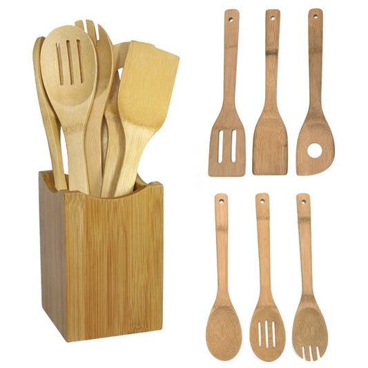6 Piece Bamboo Utensil Set
