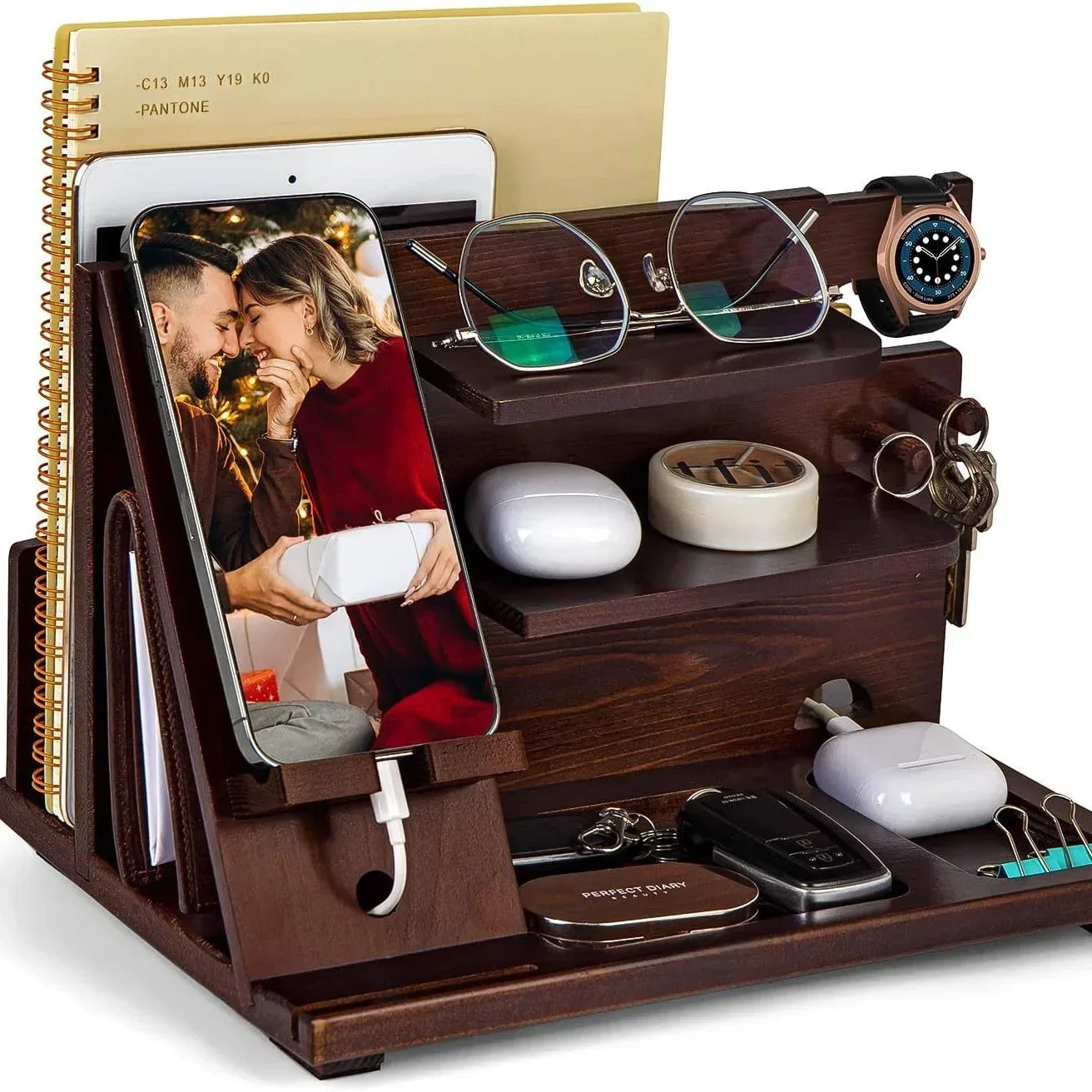 Wooden Phone and Accessory Holder for Men