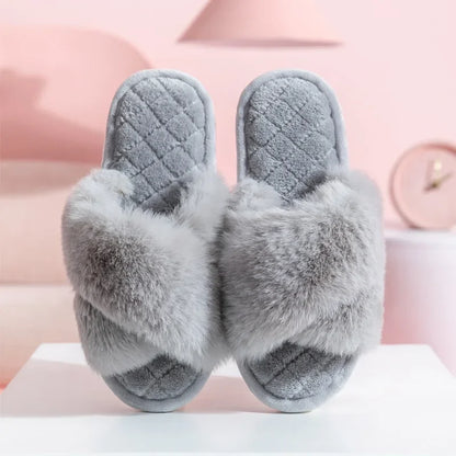 Women's Fur Crisscross Slippers