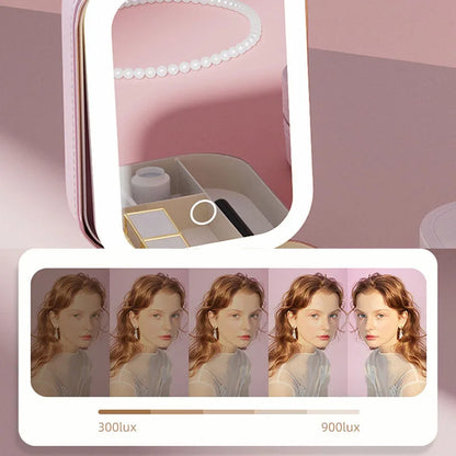 LED Makeup Bag With Mirror - Portable Cosmetic Jewelry Storage