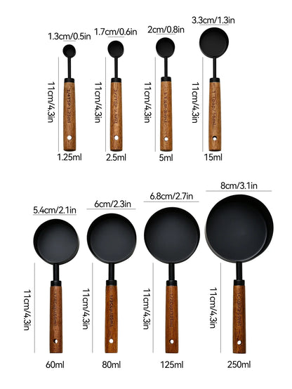 Stainless Steel Measuring Cups with Wooden Handle in 4 or 8 piece Set