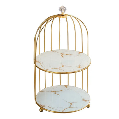 Gold Iron Birdcage Cosmetic Tray Shelf Organizer